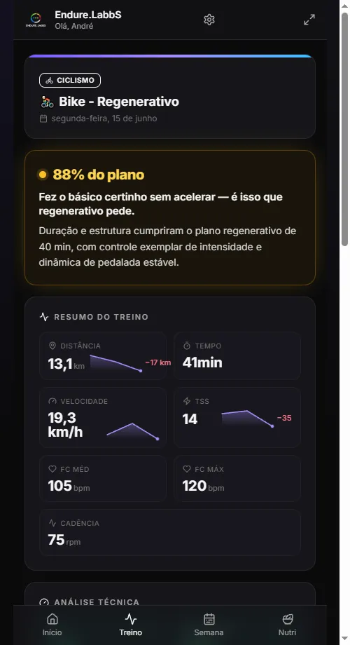 Análise do treino no app do aluno: o veredito da sessão e a leitura do Copiloto